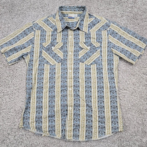 Hurley Shirt Mens Medium Blue Brown Button Hawaiian Surfer Y2K‎ Skater Western - Picture 2 of 9